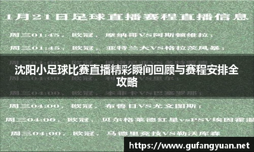 沈阳小足球比赛直播精彩瞬间回顾与赛程安排全攻略