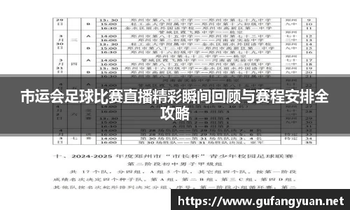 市运会足球比赛直播精彩瞬间回顾与赛程安排全攻略