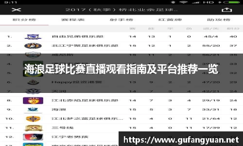 海浪足球比赛直播观看指南及平台推荐一览