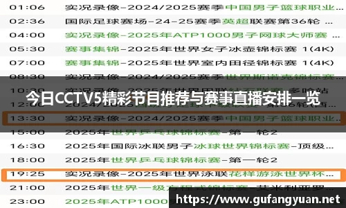 今日CCTV5精彩节目推荐与赛事直播安排一览